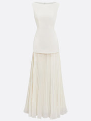 White A Line Chiffon Round Neck Sleeveless Floor Length Dresses