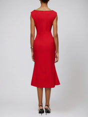 Red Cowl Neck Sleeveless Sheath Midi Dress