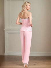 Chiffon Off The Shoulder Sleeveless Floor Length Mother of the Bride Pantsuits With Appliques