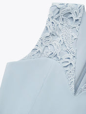 Light Blue Lace V Neck Sleeveless A-Line Midi Dress