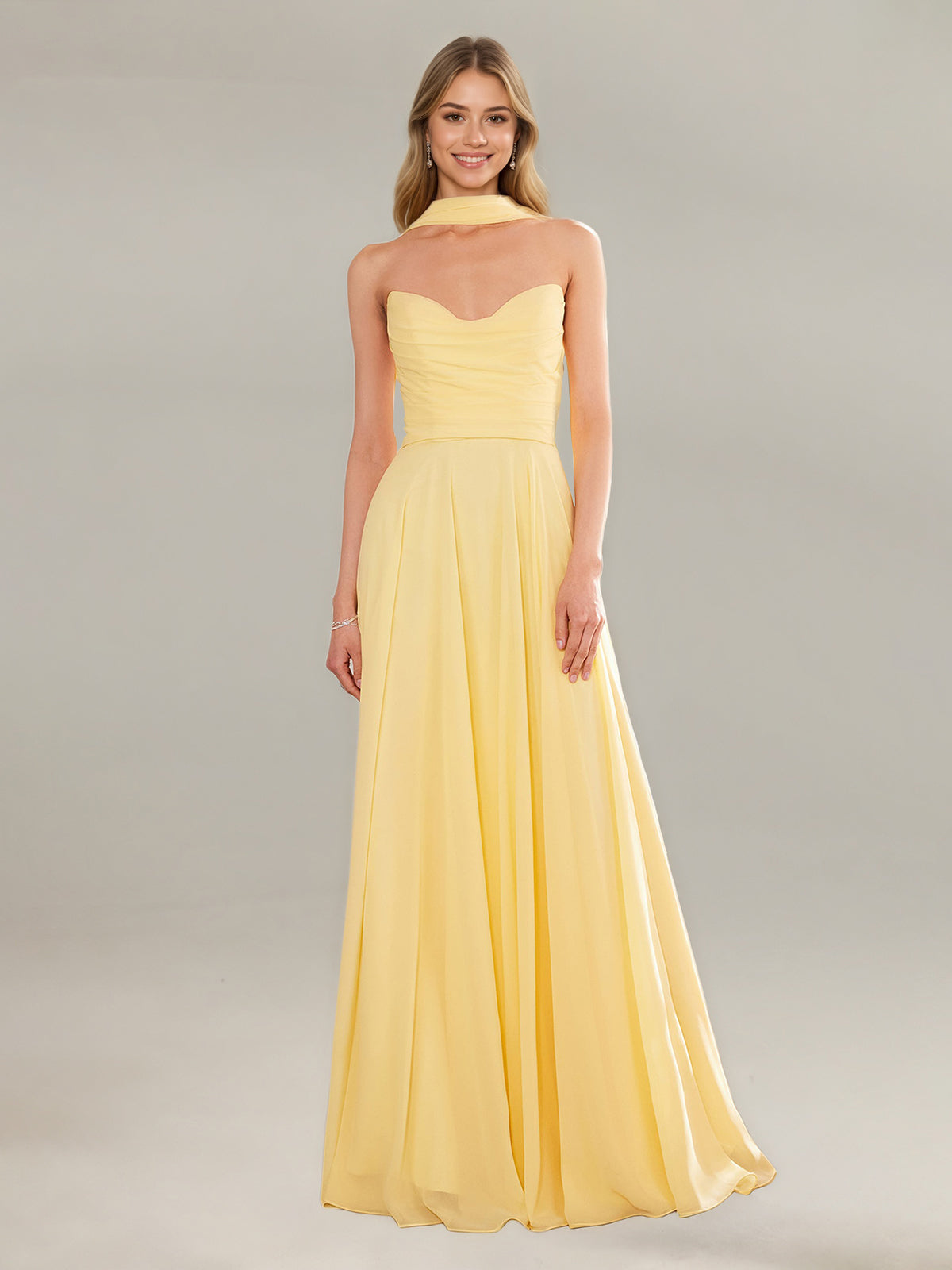 A Line Chiffon Off The Shoulder Sleeveless Floor Length Dress