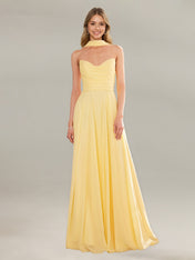A Line Chiffon Off The Shoulder Sleeveless Floor Length Dress