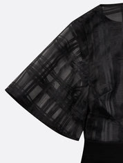 Black Mesh Classic Boat Neck Half Sleeve Dolman Sleeve Sheath Midi Dress