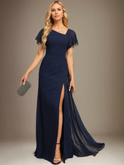 Sheath/Column Asymmetrical Floor-Length Chiffon Dress With Pleated