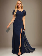 Sheath/Column Asymmetrical Floor-Length Chiffon Dress With Pleated