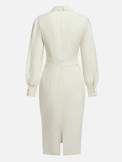 Off White Bow Neck Long Sleeve Sheath Midi Blazer Dress
