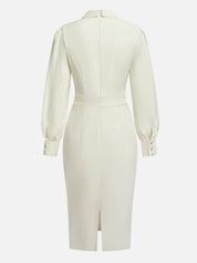Off White Bow Neck Long Sleeve Sheath Midi Blazer Dress
