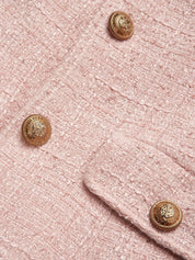 Pink Buckle Tweed Pointed Collar Long Sleeve A-Line Midi Dress