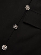 Black Buckle Slit Classic V Neck Sleeveless Sheath Midi Dress