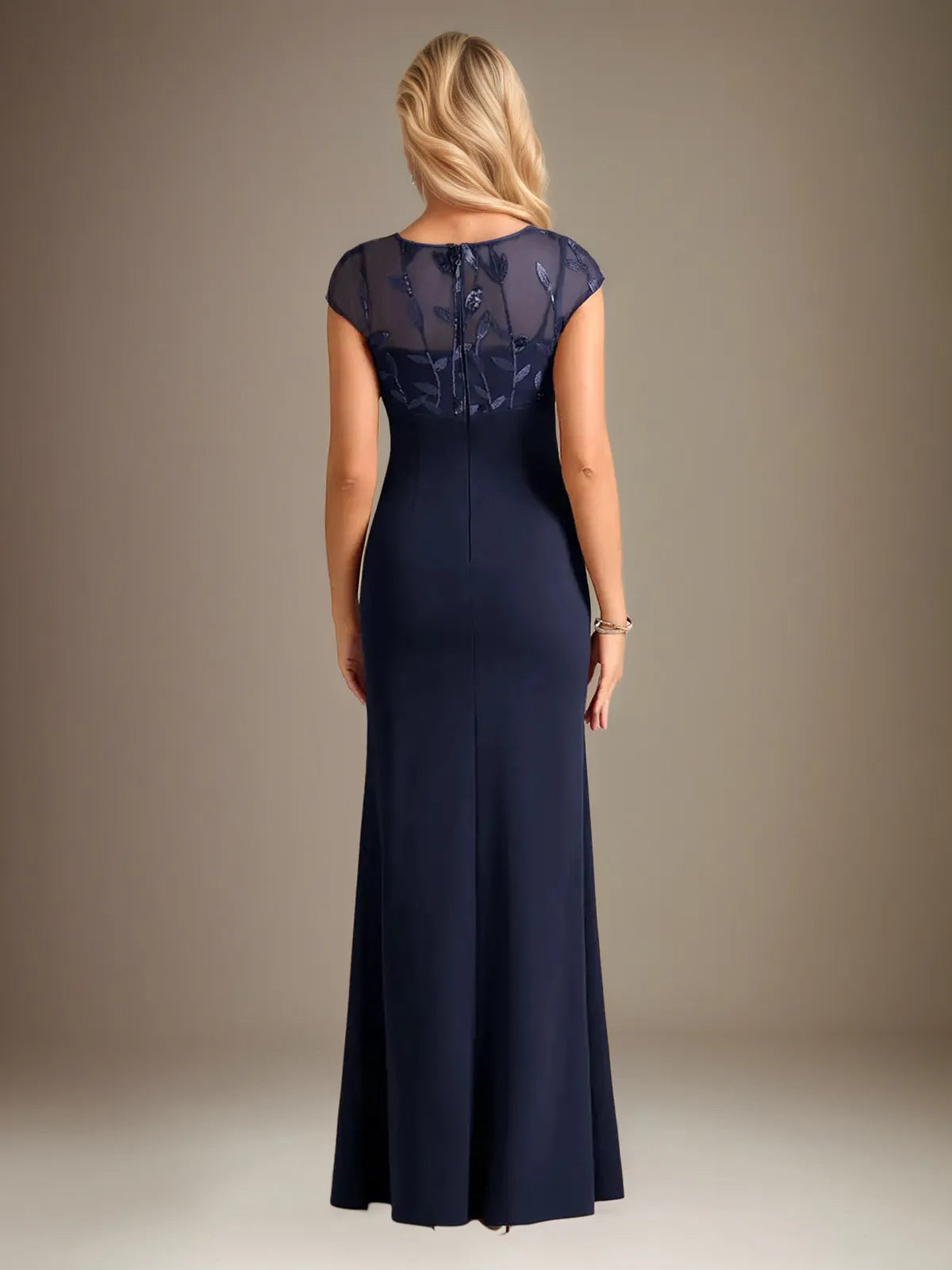 Trumpet/Mermaid Stretch Crepe Scoop Neck Cape Sleeve Floor Length Dress