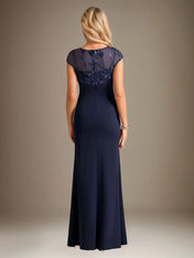 Trumpet/Mermaid Stretch Crepe Scoop Neck Cape Sleeve Floor Length Dress