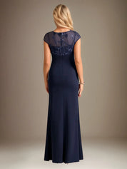 Trumpet/Mermaid Stretch Crepe Scoop Neck Cape Sleeve Floor Length Dress