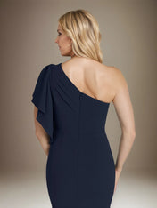 Trumpet/Mermaid Stretch Crepe One Shoulder Short Sleeves Floor Length Dress With Ruffles