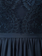 Dark Navy Chiffon A Line Halter Neck Sleeveless Floor Length Bridesmaid Dress