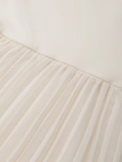 Beige Pleated Knit Crew Neck Sleeveless A-Line Midi Jersey Dress