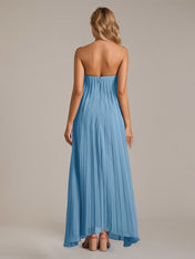 Blue A Line Satin Off The Shoulder Sleeveless Floor Length Dresses