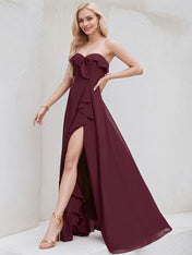 Cabernet Chiffon A Line Sweetheart Sleeveless Floor Length Bridesmaid Dress