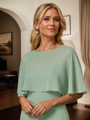 A Line Sage Chiffon Scoop Neck Cape Sleeves Floor Length Dress