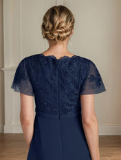 A Line Chiffon V Neck Short Sleeves Floor Length Mother of the Bride Dresses