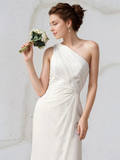 Ivory Chiffon Sheath/Column One Shoulder Sleeveless Floor Length Bridesmaid Dress