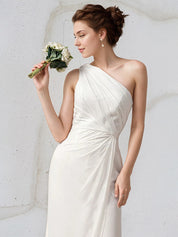 Ivory Chiffon Sheath/Column One Shoulder Sleeveless Floor Length Bridesmaid Dress