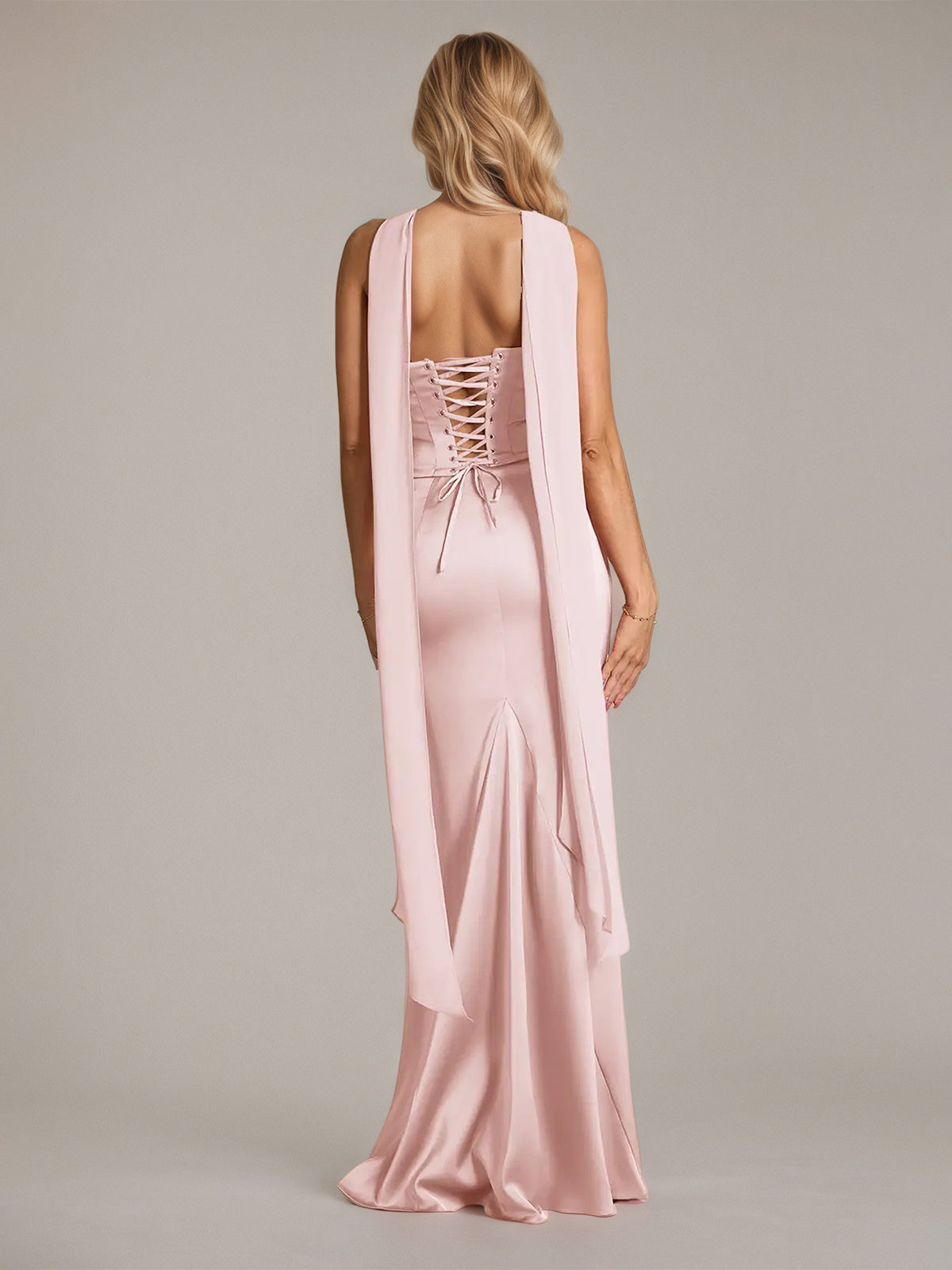 Pink Sheath/Column Satin Off The Shoulder Sleeveless Floor Length Dress