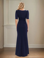 Trumpet/Mermaid Scoop Neck Short Sleeve Floor Length Stretch Crepe Mother of the Bride Dress With Ruffles