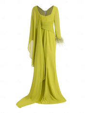Lime Chiffon Sheath/Column V Neck Long Sleeves Floor Length Mother of the Bride Dresses