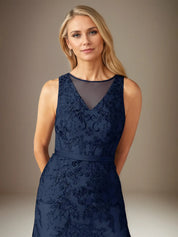 Sheath/Column Lace Scoop Neck Sleeveless Tea Length Dress