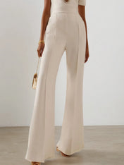 Women White Cut Out Short Sleeve Rheinstone Wide-Leg Jumpsuit