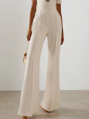 Women White Cut Out Short Sleeve Rheinstone Wide-Leg Jumpsuit