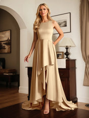 A Line Satin Scoop Neck Sleeveless asymmetrical Dress