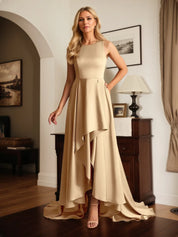 A Line Satin Scoop Neck Sleeveless asymmetrical Dress