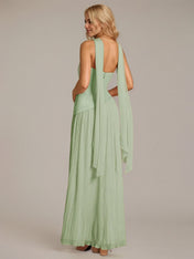A Line Satin Off The Shoulder Sleeveless Floor Length Dress