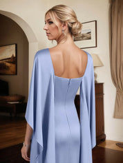 Sheath/Column Stretch Crepe Boat Neck Cape Sleeves Floor Length Dress