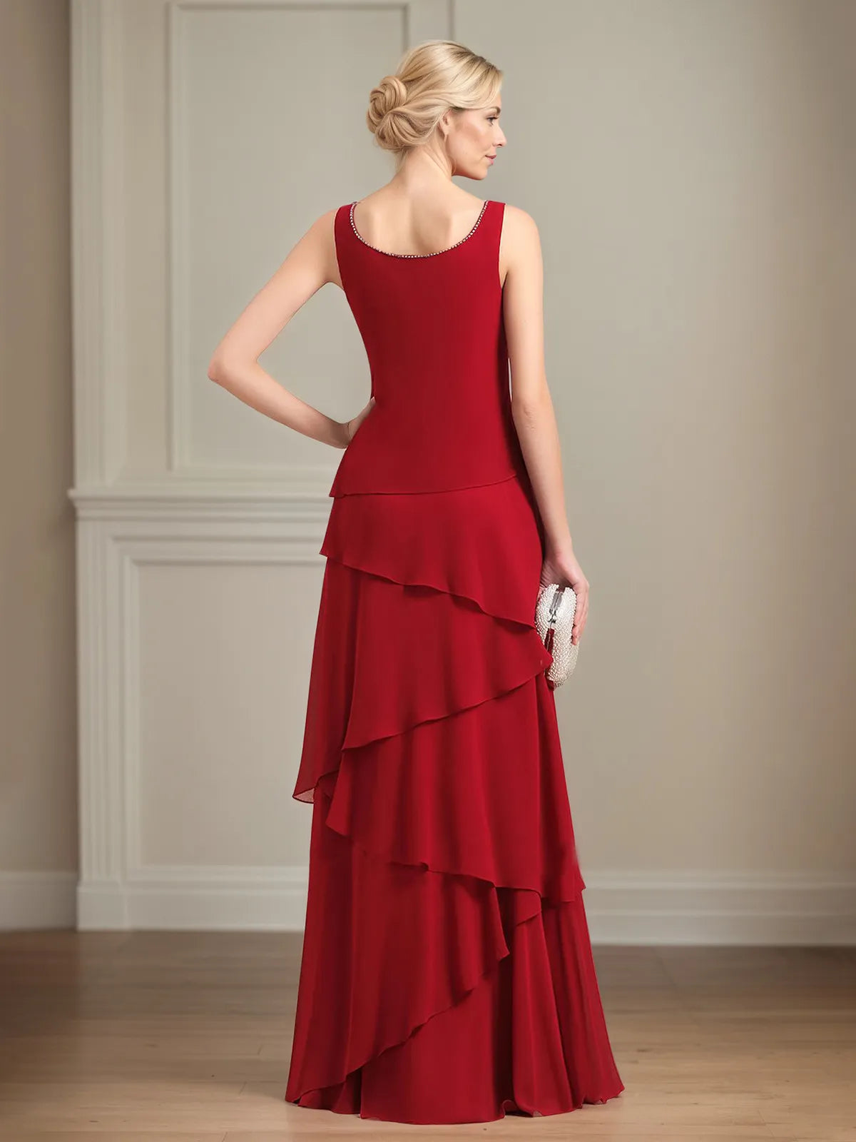 Chiffon Square Neck Sleeveless Floor Length Pleated Mother of the Bride Dresses With Jacket