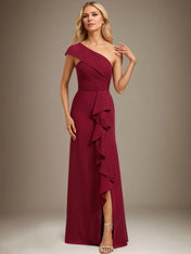 Trumpet/Mermaid One Shoulder Floor-Length Chiffon Evening Dress With Cascading Ruffles