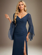Sheath/Column V-Neck Floor-Length Chiffon Dress With Pleated