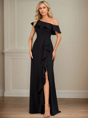 Sheath/Column One Shoulder Floor-Length Stretch Crepe Dress With Cascading Ruffles