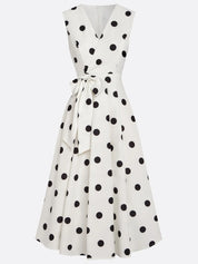 White Bow Classic V Neck Sleeveless A-Line Midi Dress