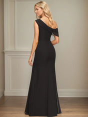 Sheath/Column One Shoulder Floor-Length Chiffon Dress With Pleated