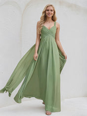 Basil A-Line V-Neck Floor-Length Chiffon Bridesmaid Dress With Ruffle