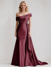 A Line Satin One Shoulder Sleeveless Floor Length Dress