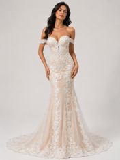 Elegant Off-the-Shoulder Lace Applique Mermaid Wedding Dress with Chapel Train