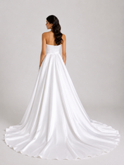 Elegant Strapless Ruched Satin A-Line Wedding Dress with Chapel Train