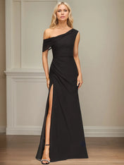 Sheath/Column One Shoulder Floor-Length Chiffon Dress With Pleated