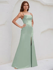 Agave Satin Trumpet/Mermaid Off the Shoulder Floor Length Bridesmaid Dress