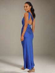 Cobalt Blue Satin Sheath/Column One shoulder Ankle Length Bridesmaid Dresses