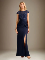 Trumpet/Mermaid Stretch Crepe Scoop Neck Cape Sleeve Floor Length Dress