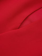 Red Sheath/Column Stretch Crepe Scoop Neck Short Sleeves Tea Length Dresses